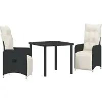 Syfax Ensemble de salle à manger pour jardin 3 pcs Noir polyrotin