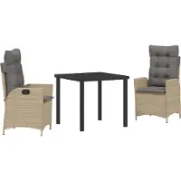 Syfax Ensemble de salle à manger pour jardin 3 pcs Beige polyrotin
