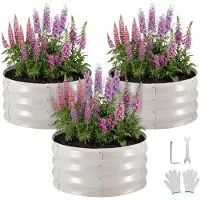 StarTech.com Jardinière surélevée en métal - Lot de 3 rondes Ø60 x 30 cm - Jardinière sans fond - Bac à plantes pour l'extérieur - Pour légumes, herbes aromatiques et fleurs - Avec gants - Beige
