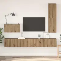 Prolenta Meuble TV mural exclusif - Ensemble de 4 pièces en bois stratifié chêne artisanal