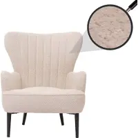 Mendler Lounge-Sessel HWC-K37, Cocktail-/Ohrensessel Polsterstuhl Retro Vintage Stoff Chenille (500g/m²) Öko-Tex crème-beige