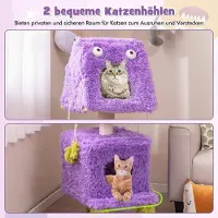 Northio Arbre à chat sur le thème des monstres, petit arbre à chat de 111 cm avec 2 grottes à chat et dessus amovible violet