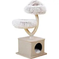Fudajo Arbre à chat - 95 cm de haut - design « Branche » - Meuble grattage félin peluche - Couleur crème-marron - en Poirier - avec Grotte, niche, sisal et plate-forme