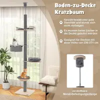 Northio Poteau à chat haut plafond 236-271 cm du sol au plafond meuble pour chat bois gris