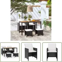 The Living Store Ensemble de jardin 5 pièces en rotin synthétique et bois d'acacia noir