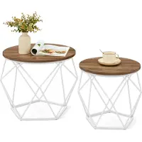 Vasagle Table Basse Ronde, Ensemble De 2 Tables D'appoint, Style Moderne, Plateau Amovible, Structure En Acier, Pour Le Salon, Brun Miel Et Ch