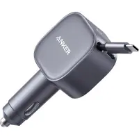 Anker Chargeur de voiture Nano 75W, USB-C 45W + port USB-C 30W, Noir, câble rétractable 75 cm