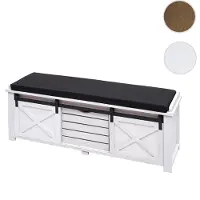 Mendler Banc avec compartiments de rangement HWC-H53, rembourré, métal, bois massif, aspect shabby 43x102x33cm blanc