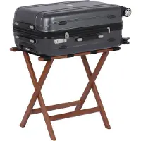 Relaxdays Porte-bagages , pliable, bambou haut de gamme, H x l x P : 52 x 58 x 37,5 cm, sangles, porte-bagages d'hôtel, marron