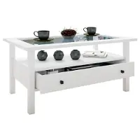 VCM Table latérale en bois avec verre de sécurité ESG | Table basse simple | Dimensions env. H. 42 x W. 90 x D. 54 cm | Table salon avec tiroir | Canapé - Lingis L