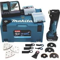 Makita DTMRT1J3 Découpeur-ponceur Sans-fil - 18V Li-ion - 1 Batterie 5,0 Ah - 42 Accessoires - MAKPAC - Serrage Rapide