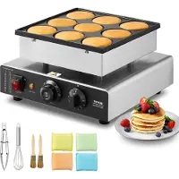 Vevor Mini crêpière commerciale Dutch mini machine à crêpes, 9 pcs, 76 mm de diamètre, Dorayaki, 850 W, réglage de la température et du temps, dans les cuisines, cafés et restaurants