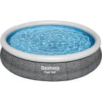 Bestway Fast Set Kit piscine hors sol avec pompe de filtration Ø 366 x 76 cm, aspect rotin (gris ardoise), rond