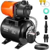 Vevor Pompe de jardin 750 W, 3700 l/h, course 50 m, pompe d'arrosage automatique, pompe centrifuge avec pressostat 20/40 PSI