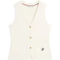 Tommy Hilfiger pour femme. WW0WW49707 Gilet en maille de qualité supérieure (L), Beige, Casuel, Coton