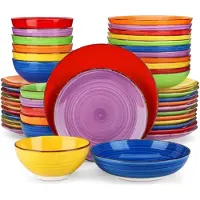 Happyment Service de table Opulent Sorella - 48 pièces - 6 personnes - Multicolore - Assiettes plates - Assiettes creuses - Assiettes à déjeuner - Assiettes à dessert - Service cuisine - Présentation en couleur