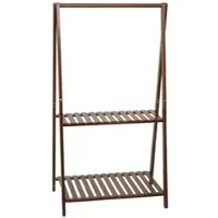 Mendler Portemanteau sur pied en bambou HWC-Q32, portemanteau, porte-vêtements, étagère à chaussures, tringle et 2 tablettes, 130 x 70 x 44 cm marron