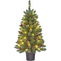 Black Box Trees Creston Arbre de Noël artificiel en pot avec éclairage LED - H90 x Ø50 cm - Vert avec aspect givré