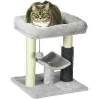 PawHut Arbre à chat pour chats d'intérieur, griffoir pour chat avec lit, autopalpation, jouet - Gris