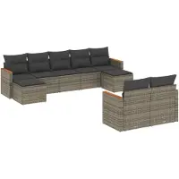 vidaXL Ensemble de salon de jardin 9 pièces avec coussins Gris Poly rotin