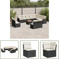 The Living Store 13-pièces salon de jardin avec coussins noir poly rotin