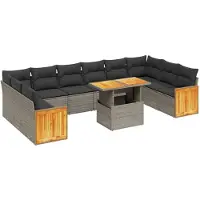 vidaXL Ensemble de salon de jardin 11 pièces avec coussins Gris Poly rotin