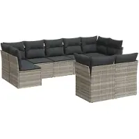 vidaXL Ensemble de salon de jardin 9 pièces avec coussins gris clair Poly rotin