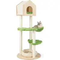 Costway Arbre à chat 139cm, Arbre à chat multicouche avec maison pour chats et poteau à griffer en sisal, bois