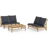vidaXL Ensemble de salon de jardin 3 pièces avec coussins gris foncé en bambou