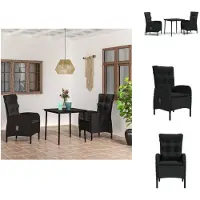 vidaXL Ensemble de jardin 3 pièces avec coussins Noir - Ensemble de meubles de jardin
