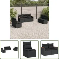 The Living Store 7-pièces salon de jardin avec coussins noir poly rotin