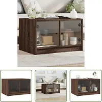 The Living Store Table basse avec portes en verre brun imitation chêne 68x50x42 cm