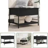 The Living Store Table basse noire 70x50x50 cm bois composite et métal