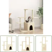 The Living Store Arbre à chat avec colonnes à griffer en sisal Crème 97,5 cm
