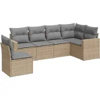 vidaXL Ensemble de salon de jardin 6 pièces avec coussins Beige Poly Rattan