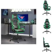 vidaXL Chaise de jeu avec repose-pieds Pivotante Noir & Vert Similicuir - Fauteuil de jeu