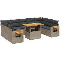 vidaXL Ensemble de salon de jardin 11 pièces avec coussins Gris Poly rotin