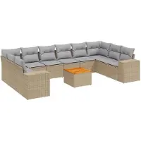 vidaXL Ensemble de salon de jardin 11 pièces avec coussins Beige Poly Rattan