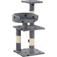 Syfax Arbre à chat et griffoir Sisal 65 cm Empreintes de pattes Gris