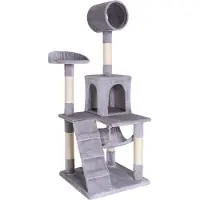Lionto Arbre à chat, arbre à chat élégant de 133 cm, recouvert de peluche, troncs en sisal robustes & surfaces de repos polyvalentes, gris clair