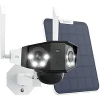 Reolink Duo 2+Solarpanel, 4K 8MP batterie WLAN Dual-Objective caméra de surveillance extérieure, 180° panoramique, 5/2.4 GHz WiFi, détection intelligente, vision nocturne couleur