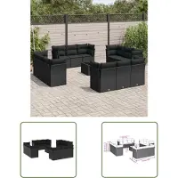 The Living Store 13-pièces salon de jardin avec coussins noir poly rotin