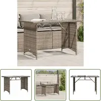 The Living Store Table de jardin avec plateau en verre Gris 110x68x70 cm Poly rotin