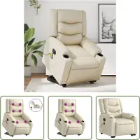 The Living Store Fauteuil de massage avec releveur électrique Crème Similicuir