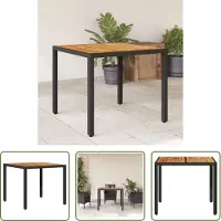 The Living Store Table de jardin avec plateau en bois noir 90x90x75 cm Poly rotin