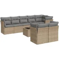 vidaXL Ensemble de salon de jardin 9 pièces avec coussins beige Poly rotin