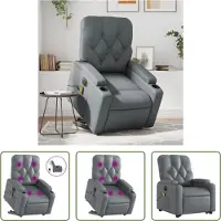 The Living Store Fauteuil de massage avec releveur électrique Gris Similicuir