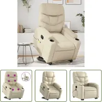 The Living Store Fauteuil de massage avec releveur Crème Similicuir