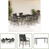 The Living Store 7-pièces salon de jardin avec coussins gris clair Poly rotin
