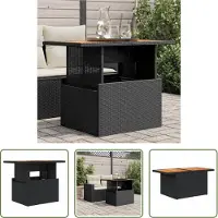 The Living Store Table de jardin noire 100x55x73 cm Poly rotin et bois d'acacia